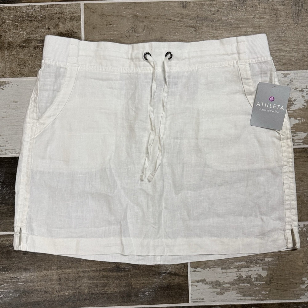 Athleta Women's 100% Linen Seline Pull On Beach Skirt White NWT!